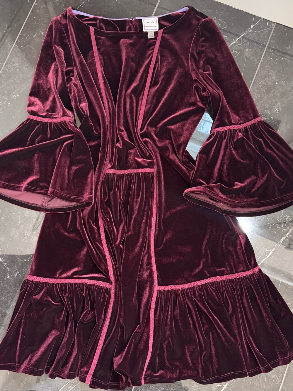 ViVi Violet Weekend Burgundy Velour Bell Sleeve Dress Sz M Whimsigoth Boho Fairy